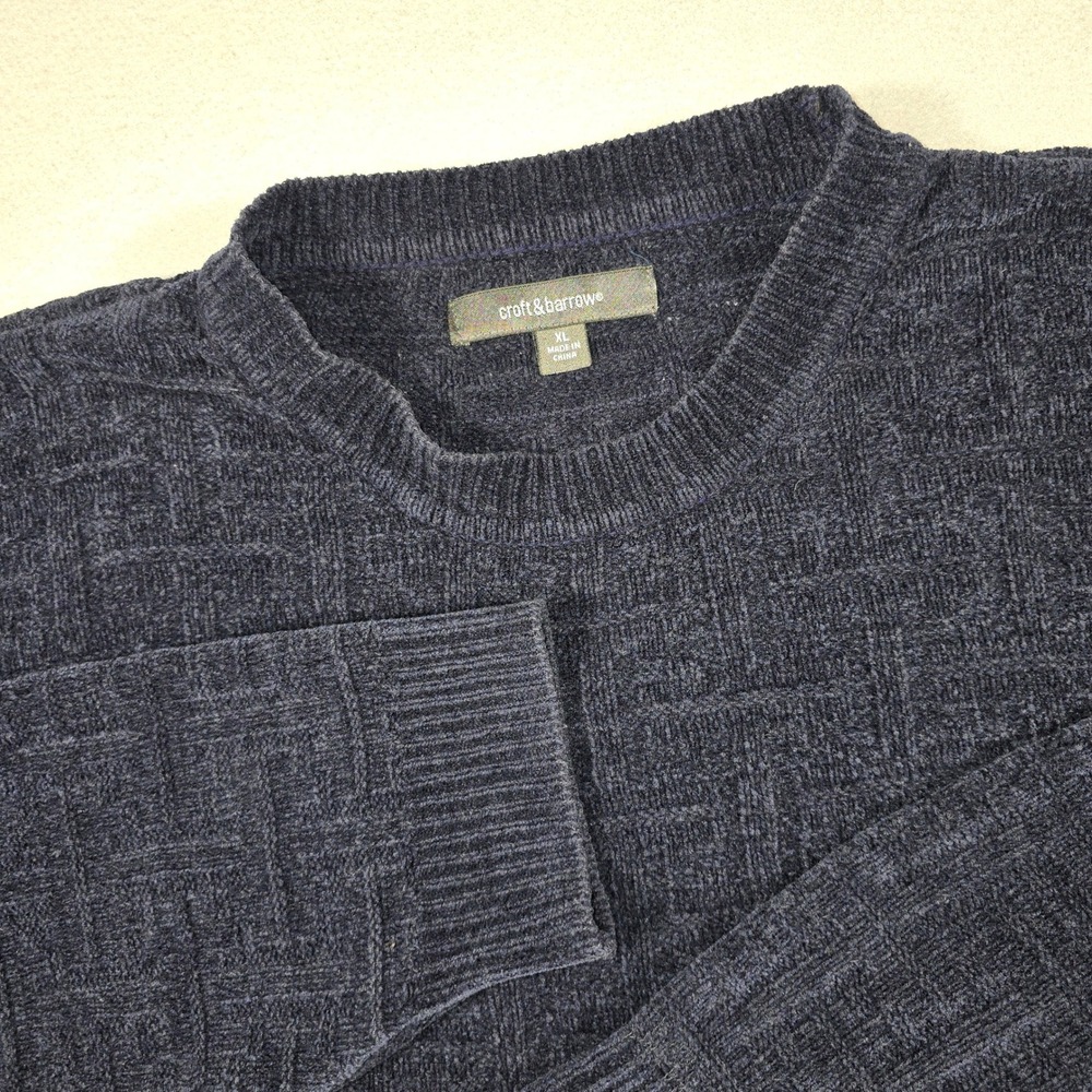 Croft & Barrow Mens XL Navy Blue Sweater Crewneck Basketweave Chenille Soft